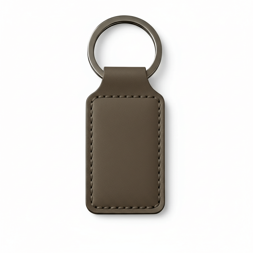 Custom gray leather rectangle keychain customize laser engraving