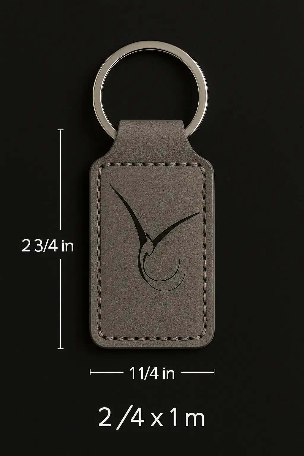Custom gray leather rectangle keychain customize laser engraving