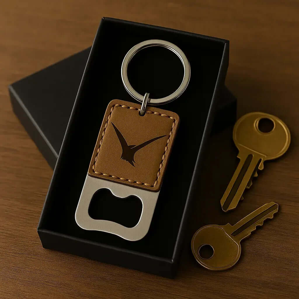 Custom leather keychain bottle opener customize laser engraving