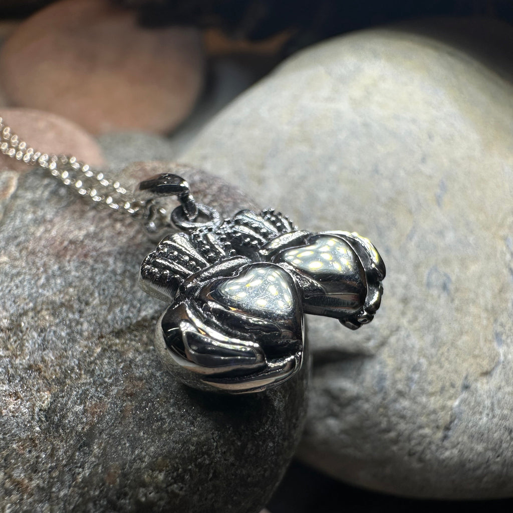 Croi Double Heart Irish Claddagh Necklace in Sterling Silver | Pendant | Wiccan Center
