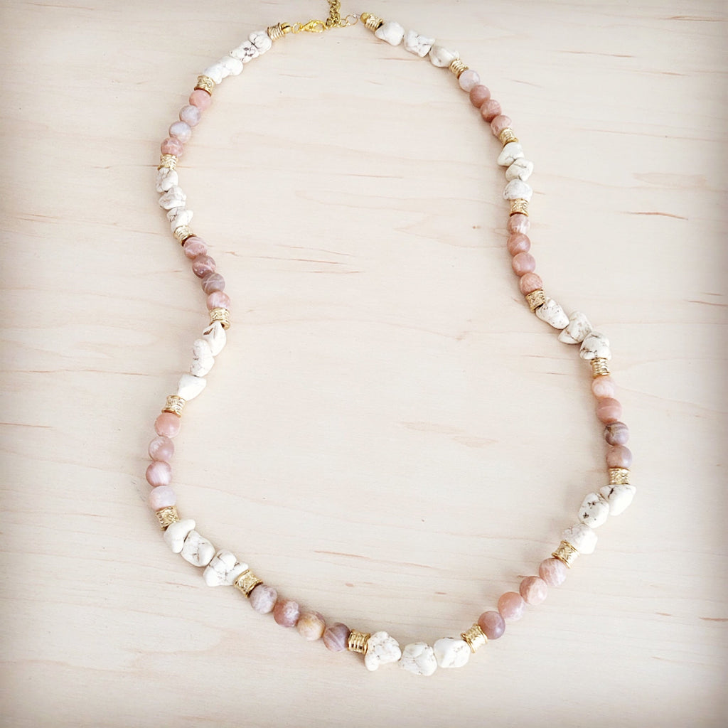 Frosted Sunstone & White Turquoise Long Layering Necklace 262o | Necklace | Wiccan Center