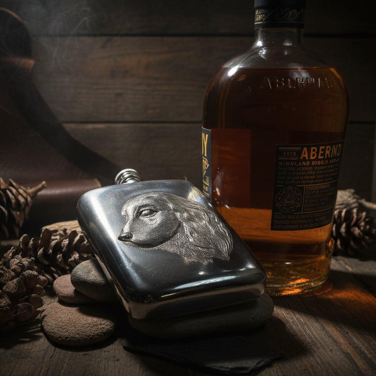 Faithful Friend Spaniel Pewter Hip Flask - Handmade in England | Gifts | Wiccan Center
