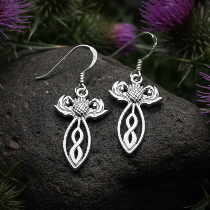 Branka Scottish Thistle Earrings in Sterling Silver | Dangle Earrings | Wiccan Center