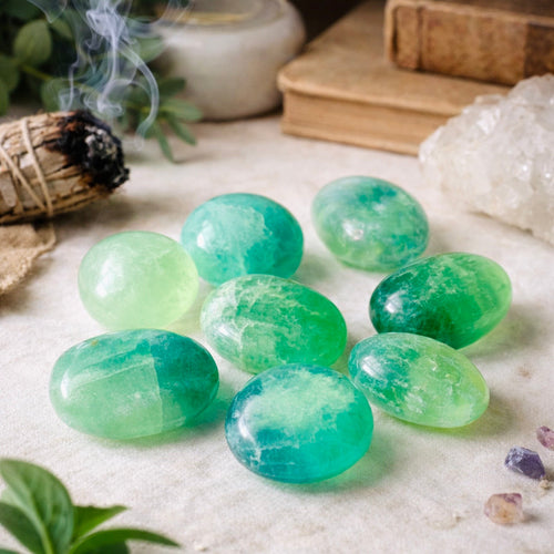 5 lb Fluorite Palm Stone Bulk Lot – Handpicked Polished Crystals | | Wiccan Center
