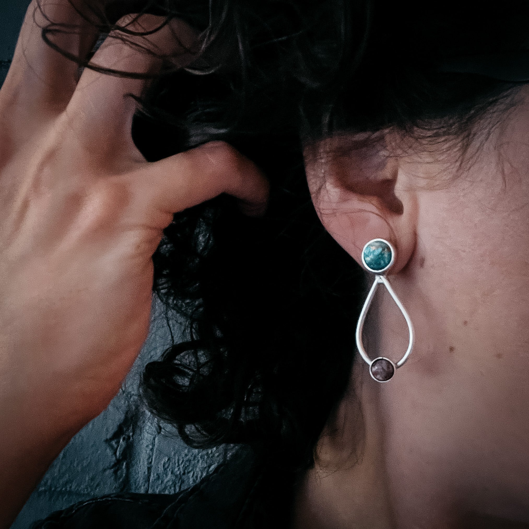 Journey to Mars Earrings - Copper Chrysocolla Earth and Red Jasper Mars | Earrings | Wiccan Center