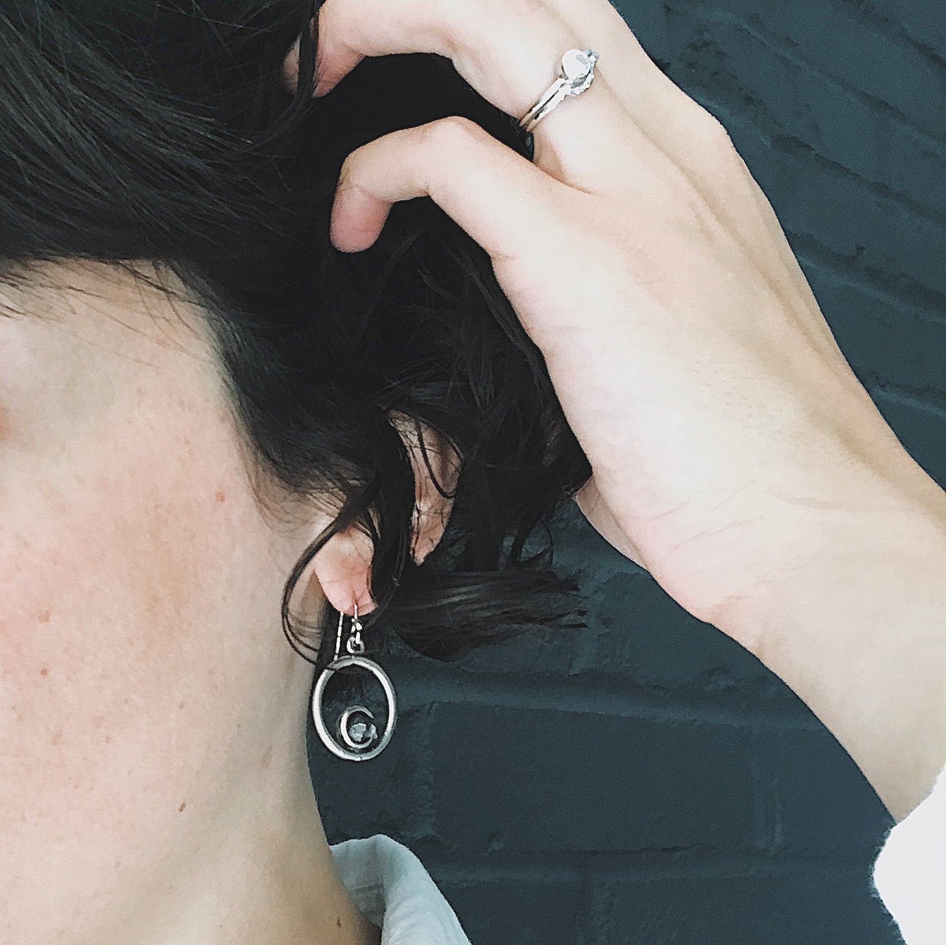 Circle Silver Earrings with Raw Meteorite | Earrings | Wiccan Center