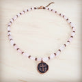 **Rose Quartz Collar Necklace w/ Copper Cross Round Charm 263j | Necklace | Wiccan Center