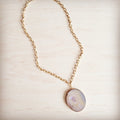 **Matte Gold Gilded Agate Pendant on Gold Chain Necklace 257kj