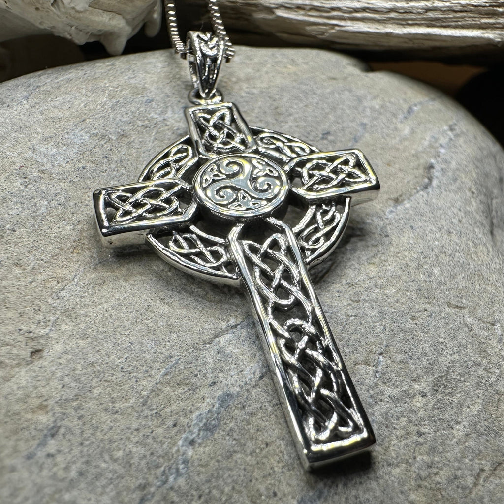Aileran Triskele Celtic Cross Necklace in Sterling Silver | Pendant | Wiccan Center
