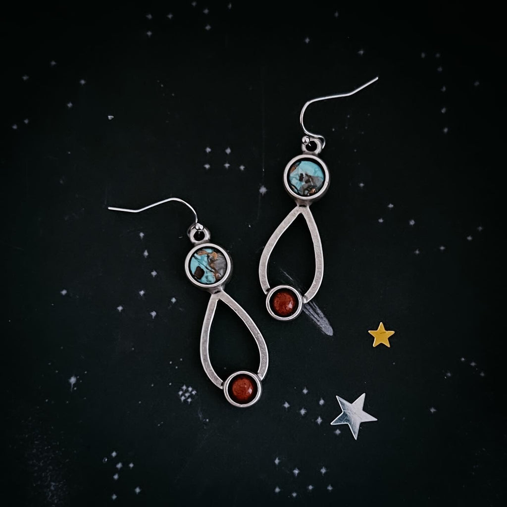Journey to Mars Earrings - Copper Chrysocolla Earth and Red Jasper Mars | Earrings | Wiccan Center
