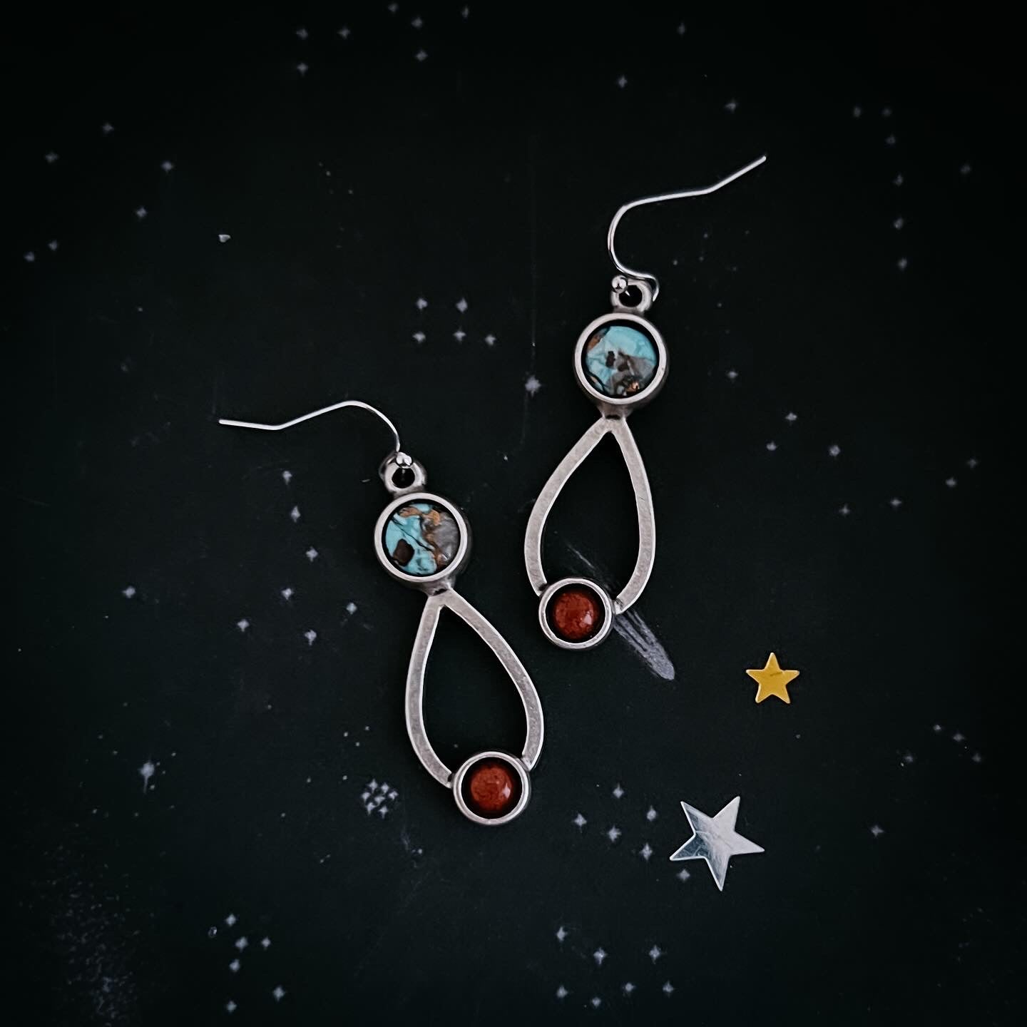 Journey to Mars Earrings - Copper Chrysocolla Earth and Red Jasper Mars | Earrings | Wiccan Center