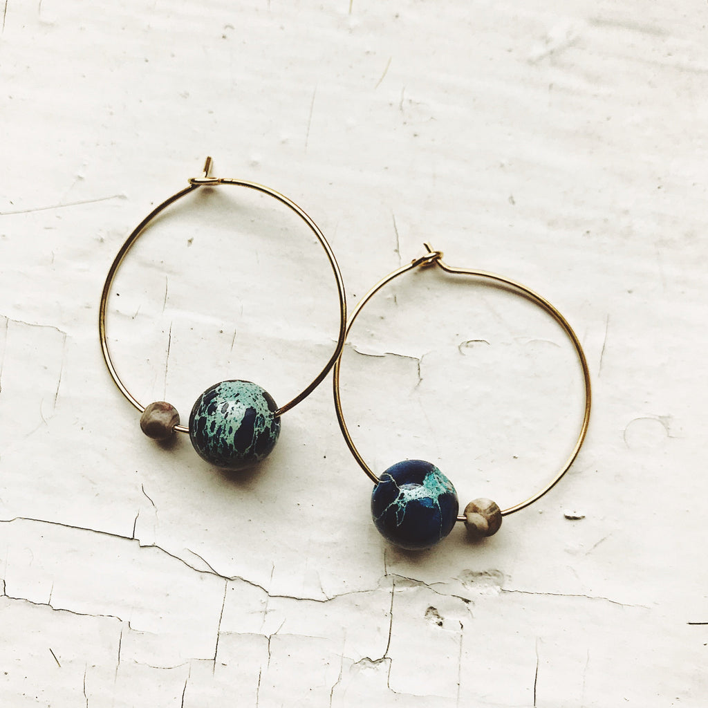 Earth and Moon Jasper Bead Hoop Earrings | Earrings | Wiccan Center