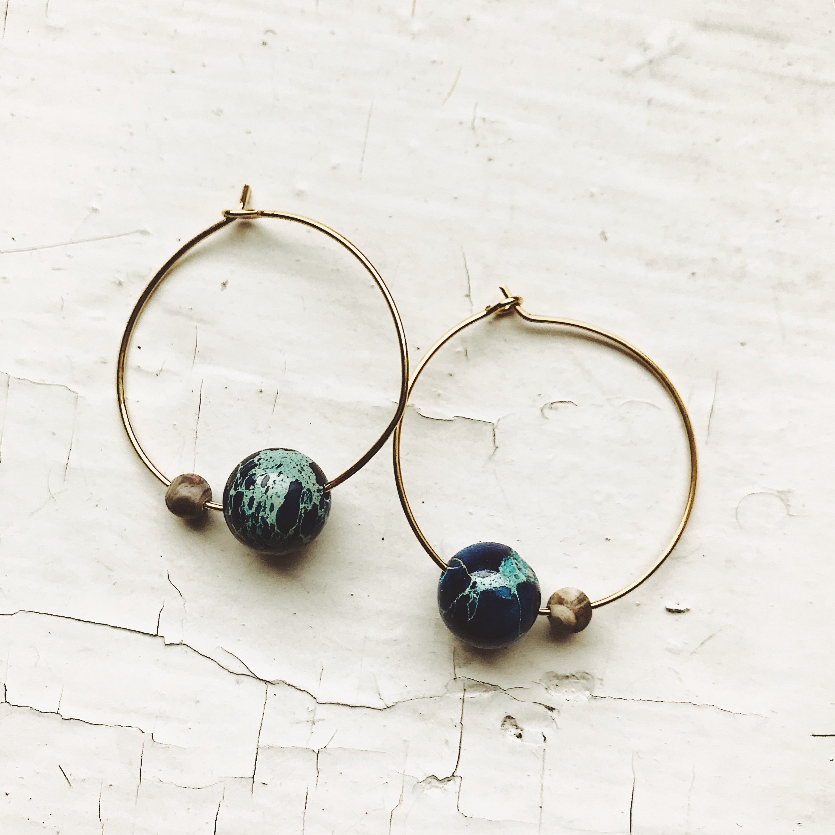 Earth and Moon Jasper Bead Hoop Earrings | Earrings | Wiccan Center