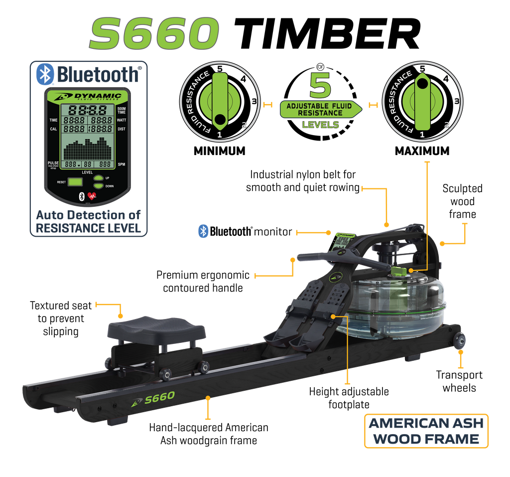 Dynamic Fluid Rower - S680 Timber | Pilates Rower | Wiccan Center