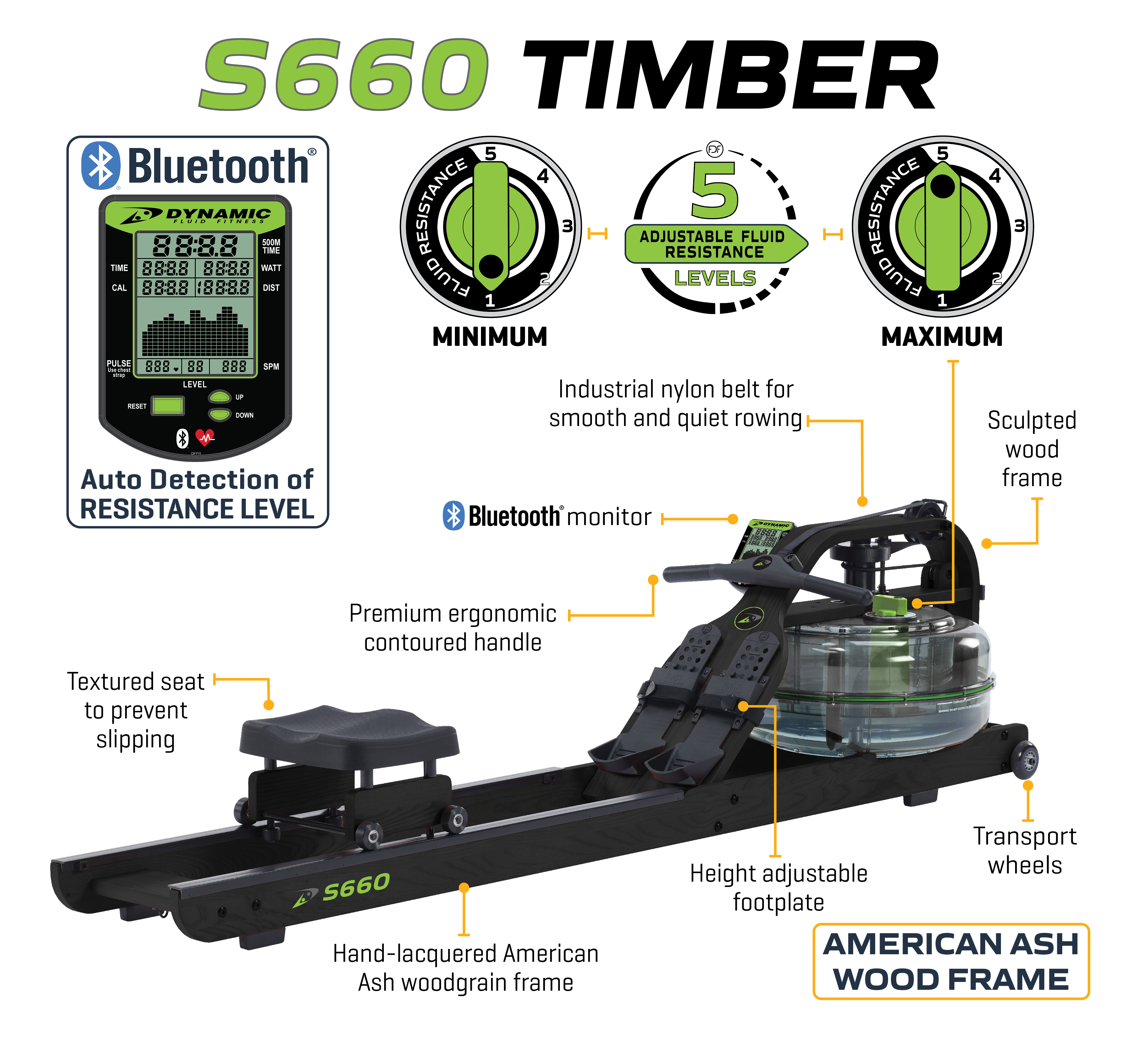 Dynamic Fluid Rower - S680 Timber | Pilates Rower | Wiccan Center