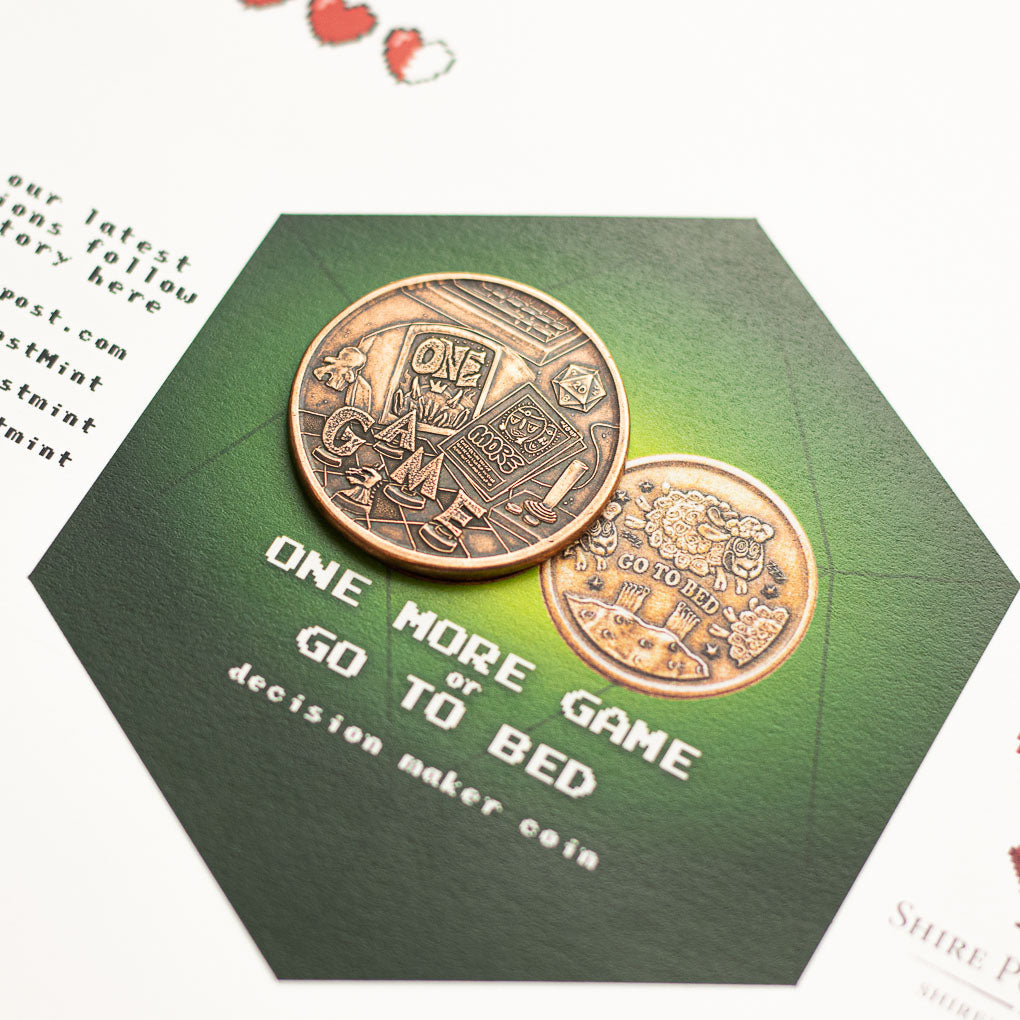 One More Game / Go to Bed Copper Decision Maker Coin | Artwork | Wiccan Center