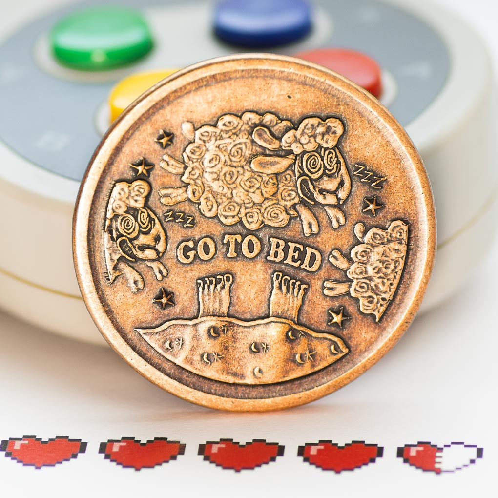 One More Game / Go to Bed Copper Decision Maker Coin | Artwork | Wiccan Center