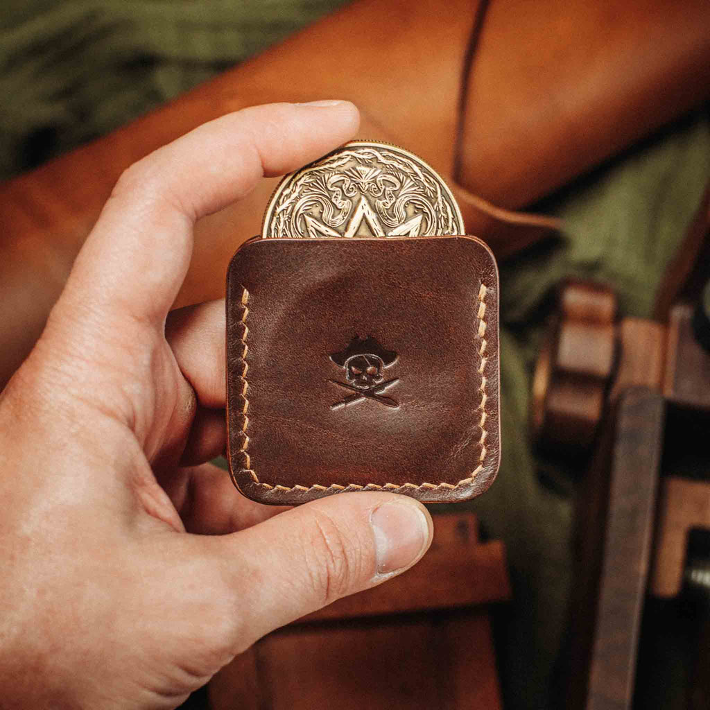 Pirate Goods Peso Pocket v3 Coin Holder – Leather Challenge Coin Case for EDC | Wallet | Wiccan Center