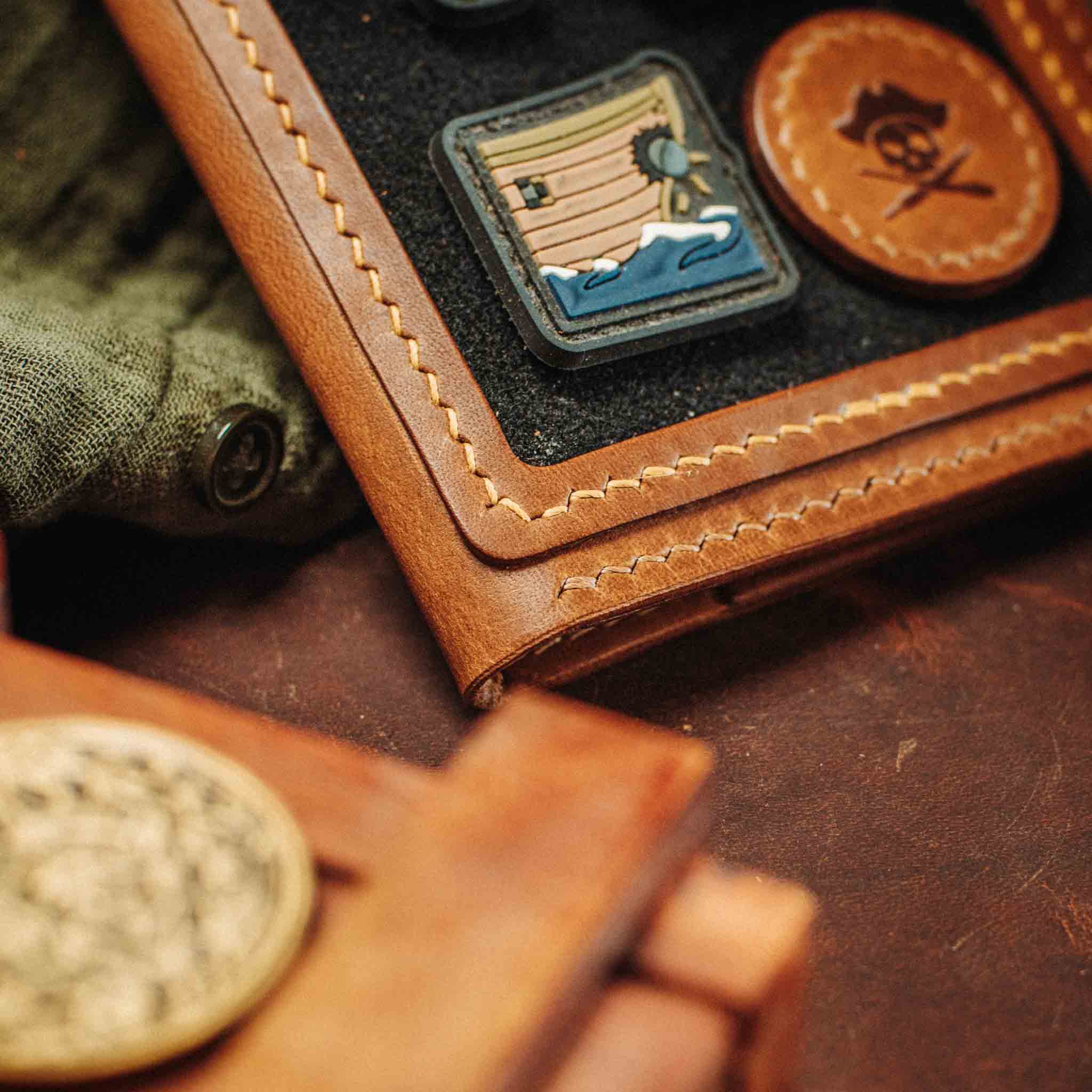 Pirate Goods Quartermaster v2 Passport Wallet – Leather Travel EDC Organizer with Velcro Panel & Field Notes Holder | Bifold Velcro Wallet | Wiccan Center