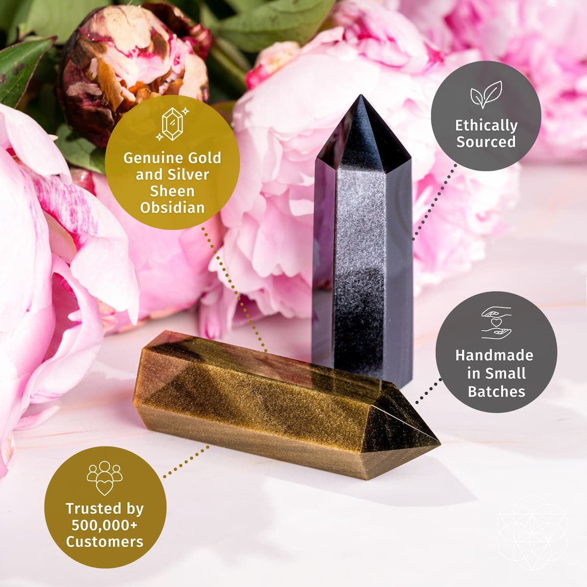 The Upper Hand – Gold & Silver Sheen Obsidian Points | Home Decoration | Wiccan Center