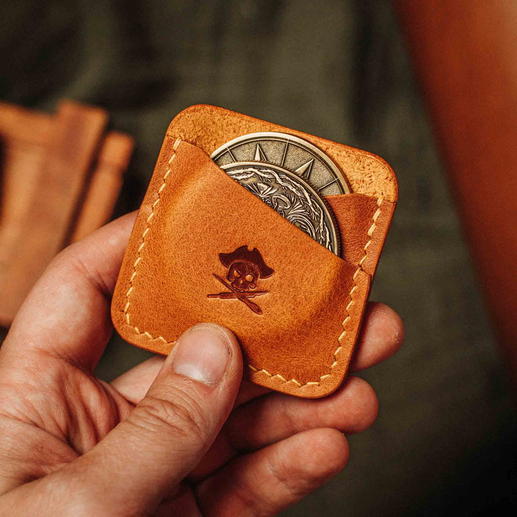 Pirate Goods Peso Pocket Duo Coin Holder – Leather Challenge Coin Case for Two Coins | Wallet | Wiccan Center