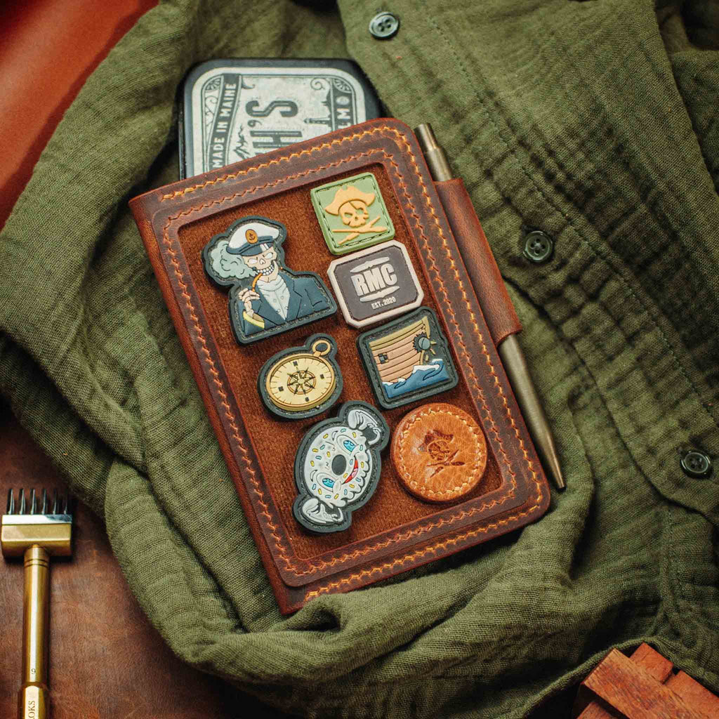 Pirate Goods Quartermaster v2 Passport Wallet – Leather Travel EDC Organizer with Velcro Panel & Field Notes Holder | Bifold Velcro Wallet | Wiccan Center