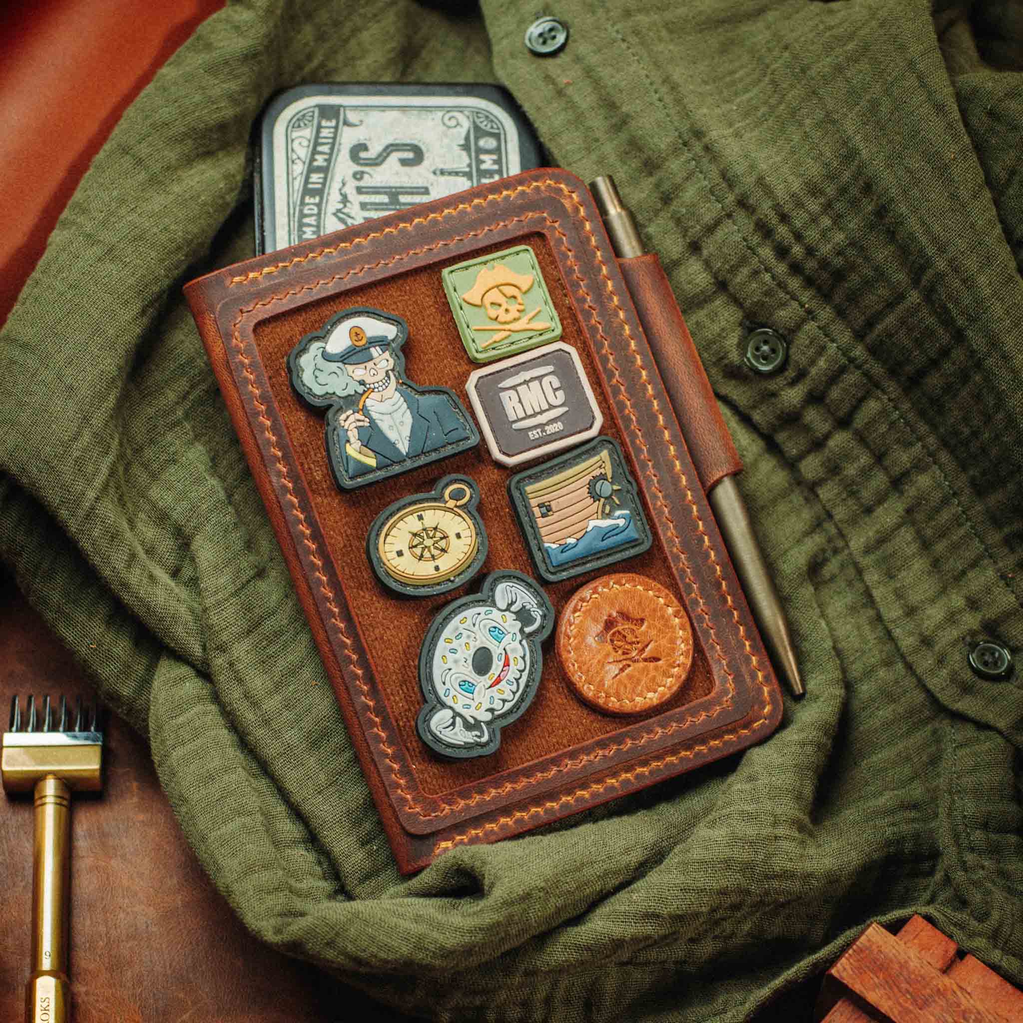 Pirate Goods Quartermaster v2 Passport Wallet – Leather Travel EDC Organizer with Velcro Panel & Field Notes Holder | Bifold Velcro Wallet | Wiccan Center
