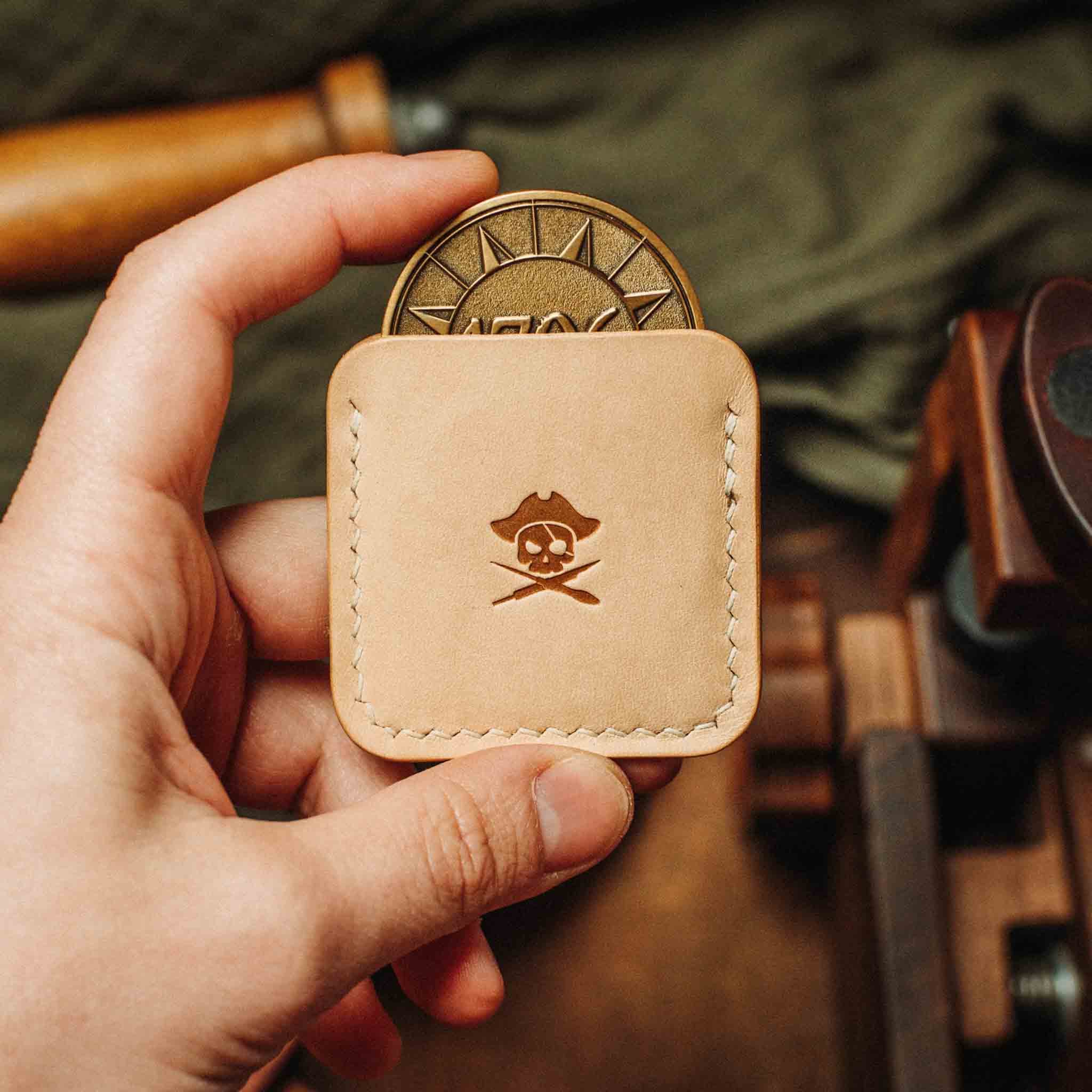Pirate Goods Peso Pocket v3 Coin Holder – Leather Challenge Coin Case for EDC | Wallet | Wiccan Center