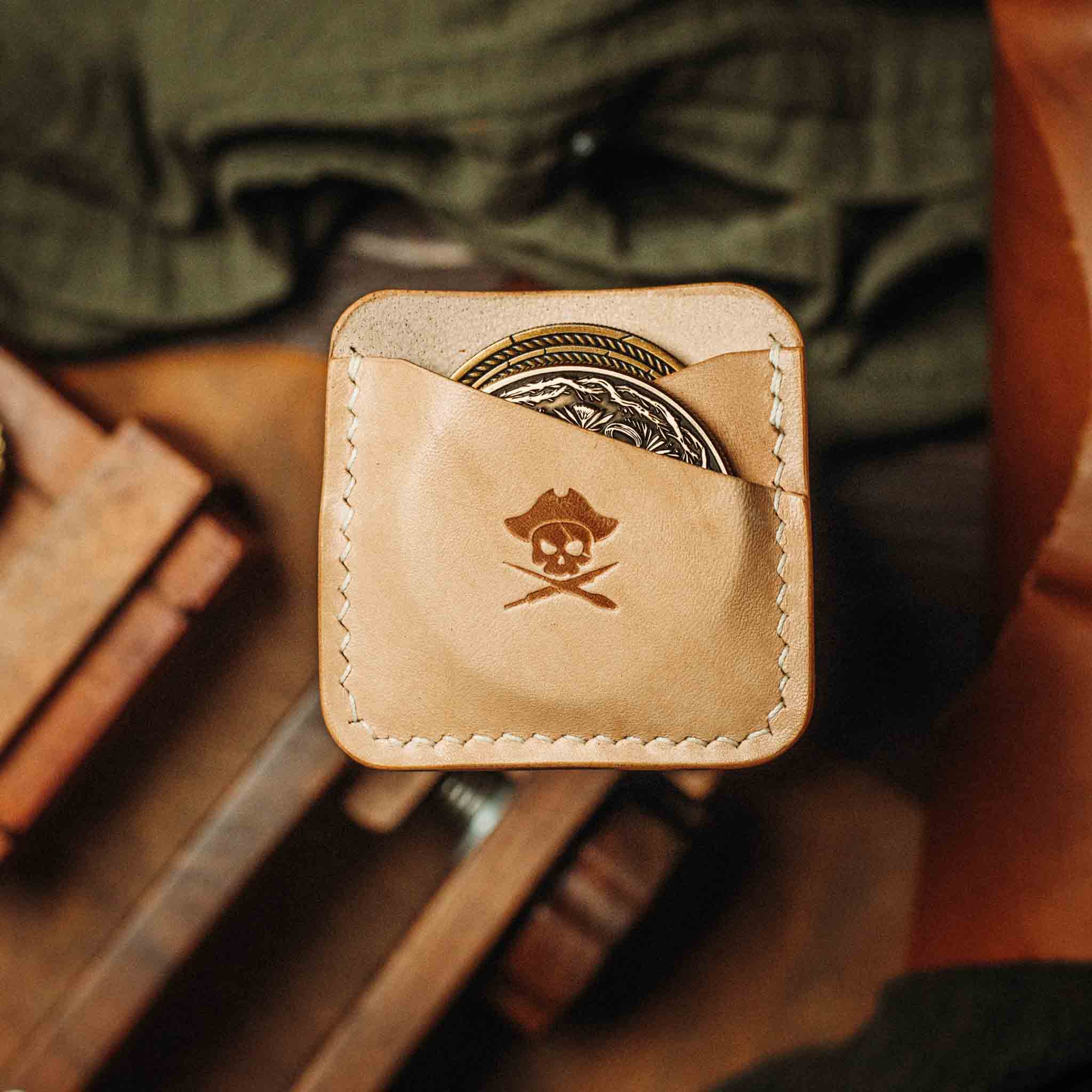 Pirate Goods Peso Pocket Duo Coin Holder – Leather Challenge Coin Case for Two Coins | Wallet | Wiccan Center