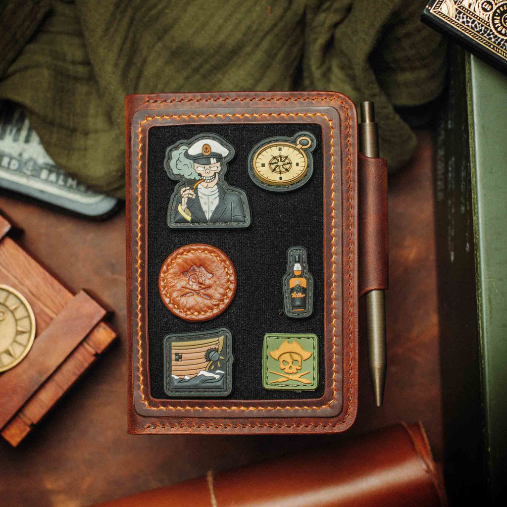 Pirate Goods Quartermaster v2 Passport Wallet – Leather Travel EDC Organizer with Velcro Panel & Field Notes Holder | Bifold Velcro Wallet | Wiccan Center