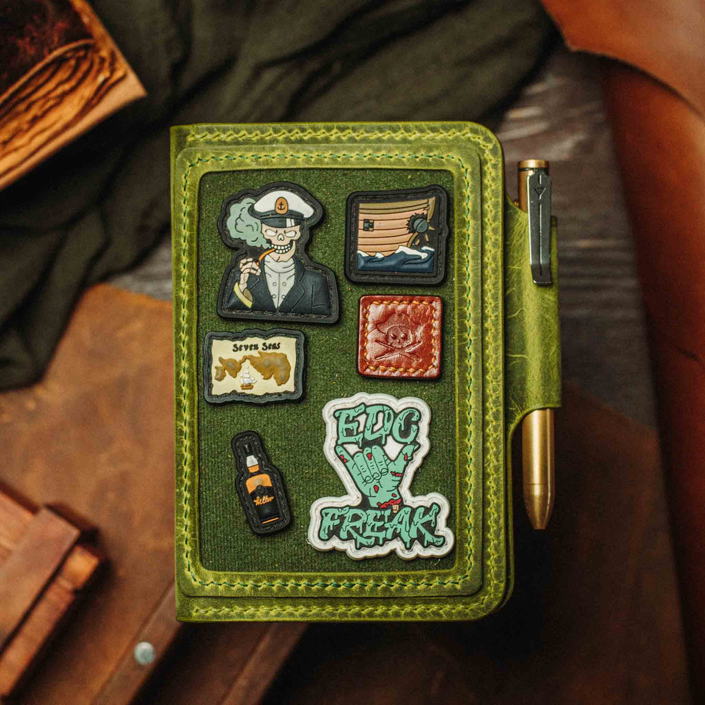 Pirate Goods Quartermaster v2 Passport Wallet – Leather Travel EDC Organizer with Velcro Panel & Field Notes Holder | Bifold Velcro Wallet | Wiccan Center