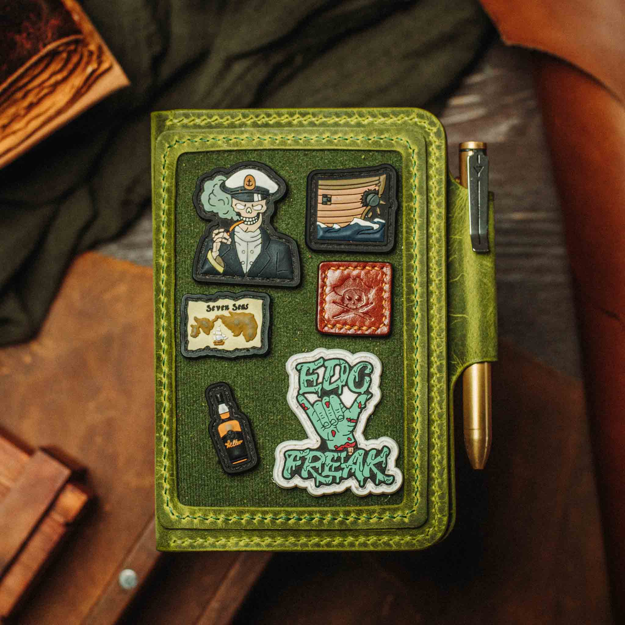 Pirate Goods Quartermaster v2 Passport Wallet – Leather Travel EDC Organizer with Velcro Panel & Field Notes Holder | Bifold Velcro Wallet | Wiccan Center