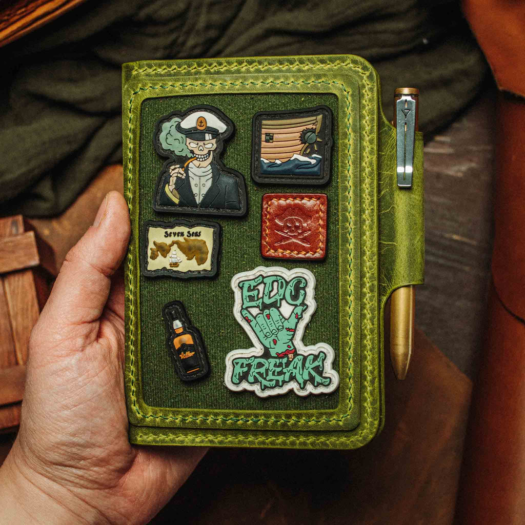 Pirate Goods Quartermaster v2 Passport Wallet – Leather Travel EDC Organizer with Velcro Panel & Field Notes Holder | Bifold Velcro Wallet | Wiccan Center