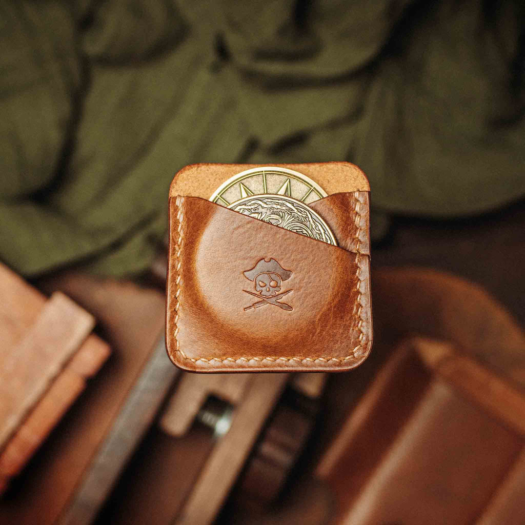 Pirate Goods Peso Pocket Duo Coin Holder – Leather Challenge Coin Case for Two Coins | Wallet | Wiccan Center