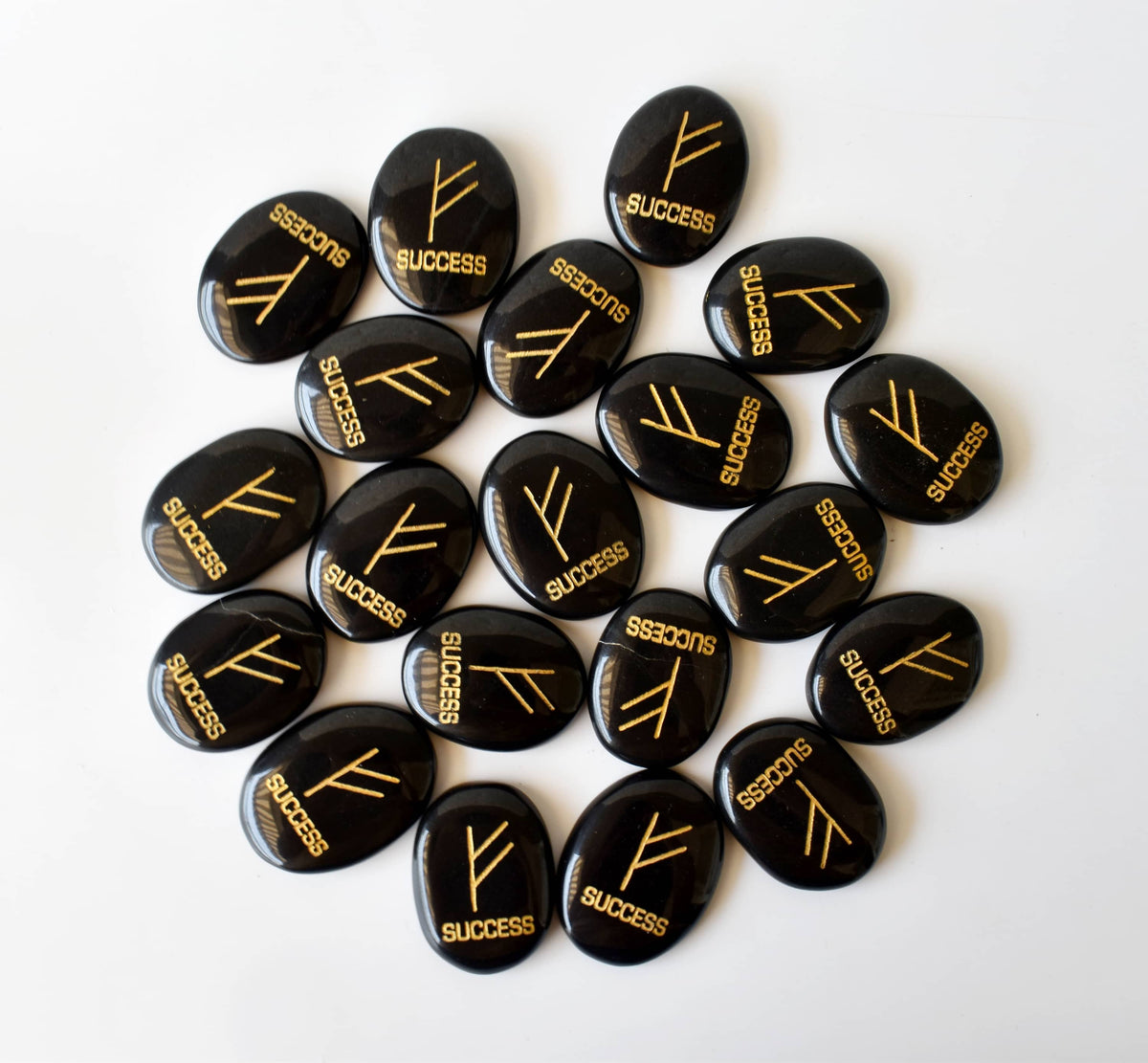 Natural Black Agate Flat Stones, Oval Engraved Success Crystals (Success and Goals) | | Wiccan Center