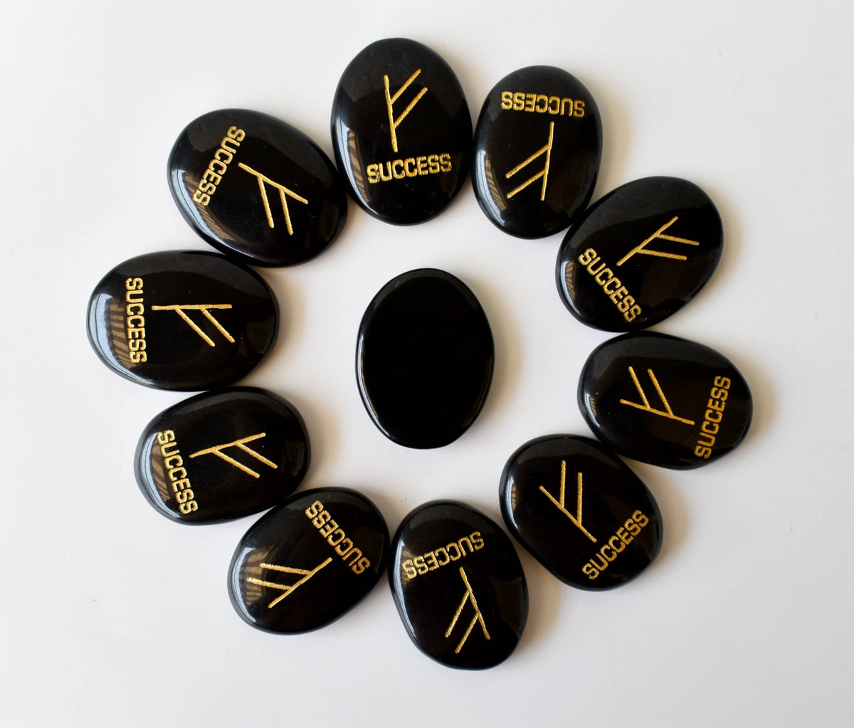 Natural Black Agate Flat Stones, Oval Engraved Success Crystals (Success and Goals) | | Wiccan Center