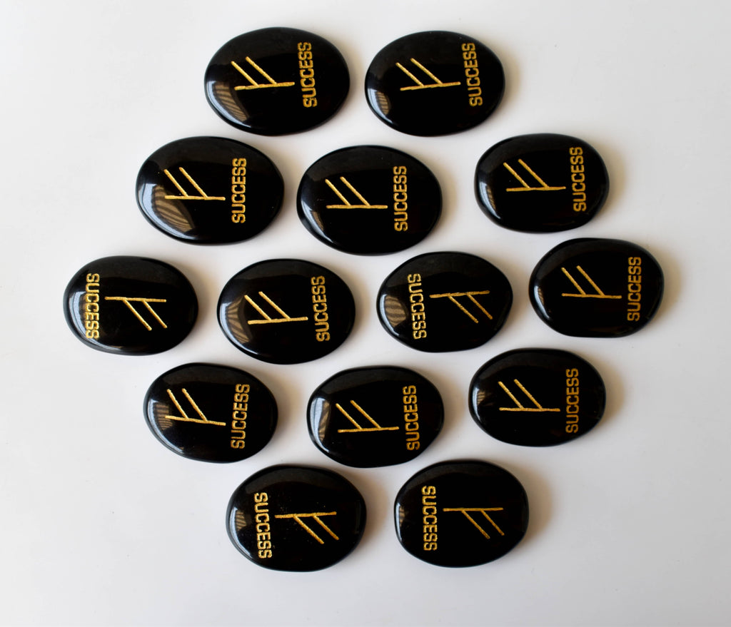 Natural Black Agate Flat Stones, Oval Engraved Success Crystals (Success and Goals) | | Wiccan Center