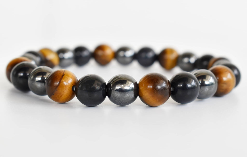 TRIPLE PROTECTION Crystal Bracelet (Tiger Eye, Black Obsidian, Hematite)
