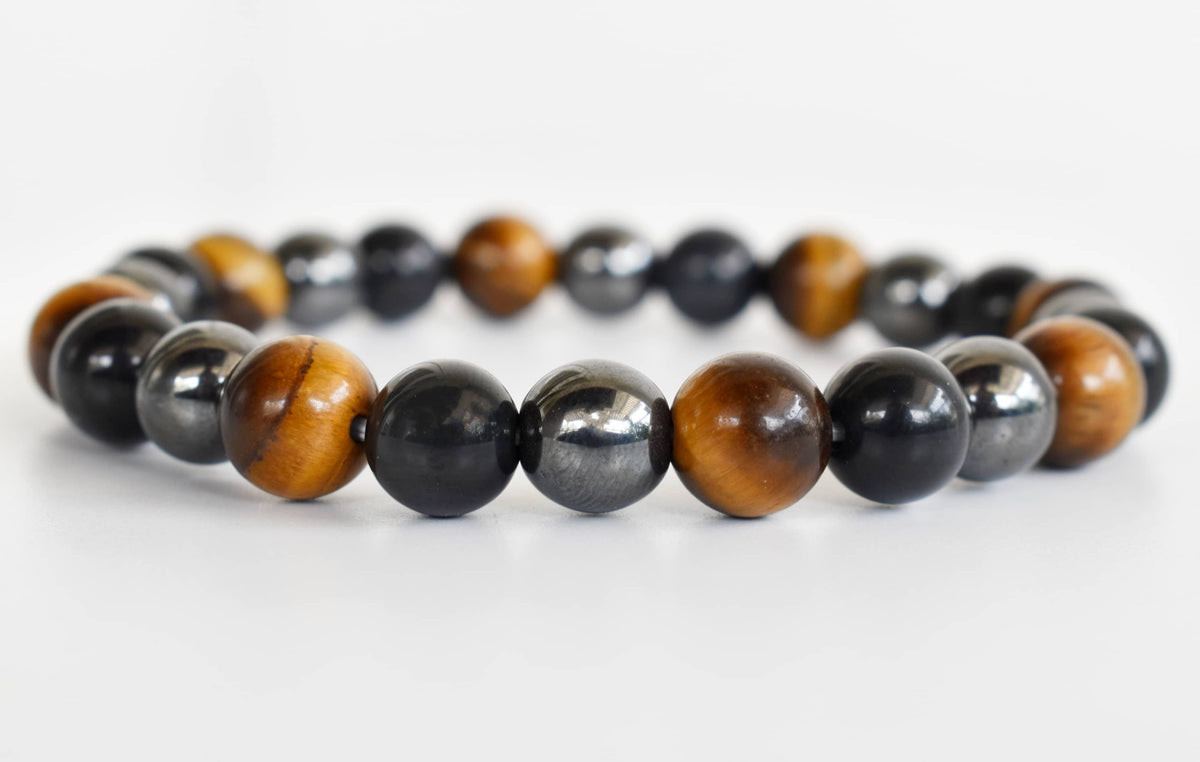 TRIPLE PROTECTION Crystal Bracelet (Tiger Eye, Black Obsidian, Hematite)