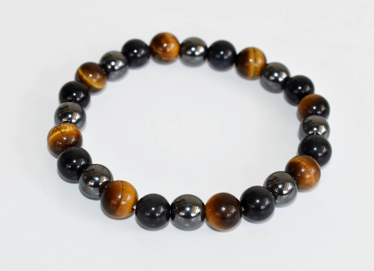 TRIPLE PROTECTION Crystal Bracelet (Tiger Eye, Black Obsidian, Hematite)