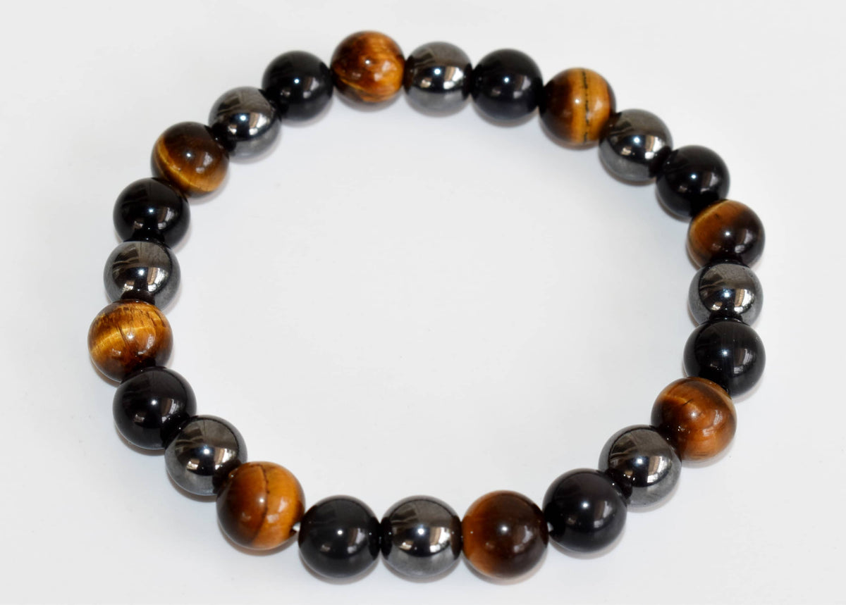 TRIPLE PROTECTION Crystal Bracelet (Tiger Eye, Black Obsidian, Hematite)