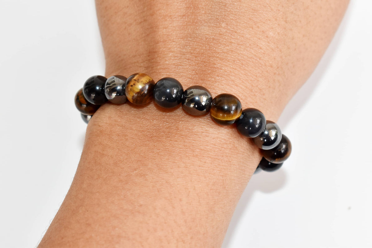 TRIPLE PROTECTION Crystal Bracelet (Tiger Eye, Black Obsidian, Hematite)