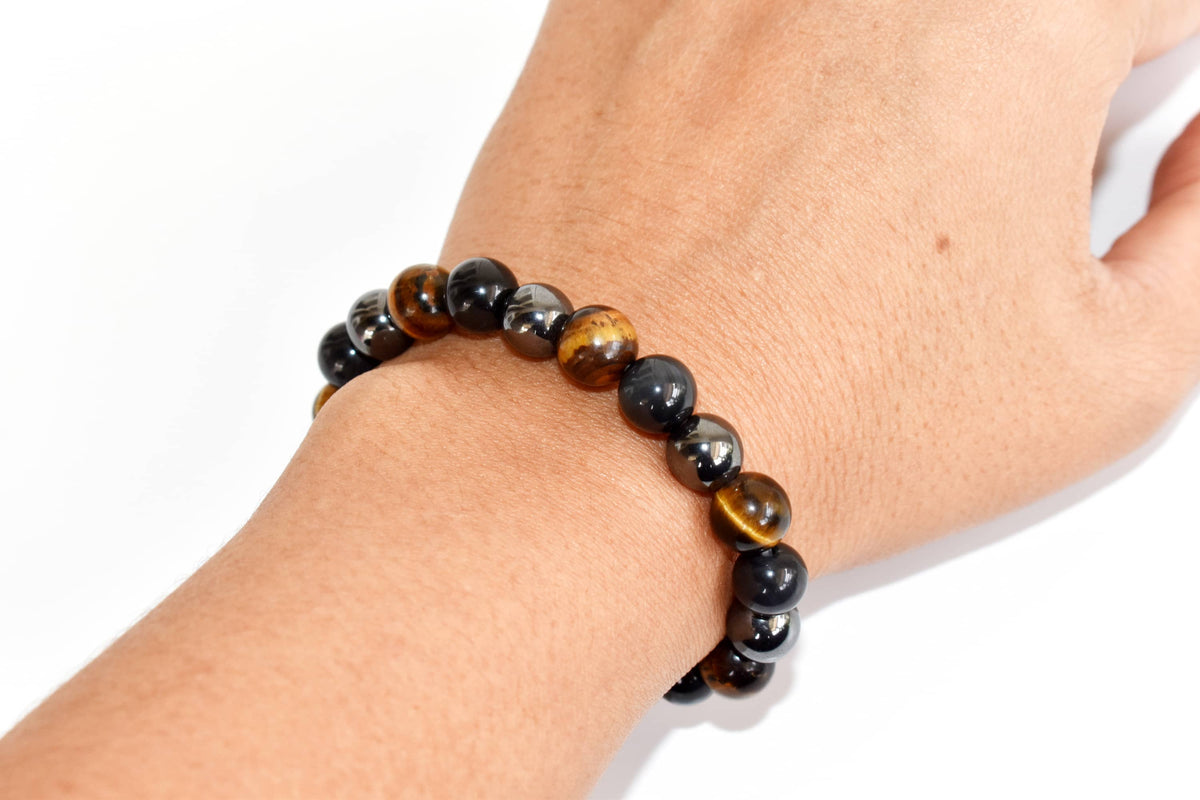 TRIPLE PROTECTION Crystal Bracelet (Tiger Eye, Black Obsidian, Hematite)