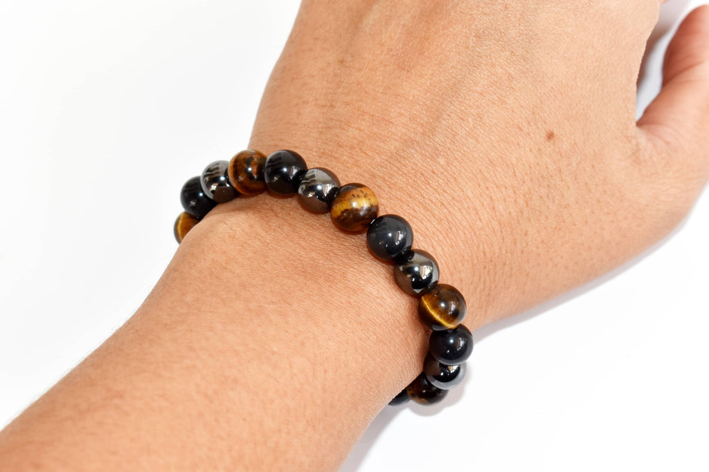 TRIPLE PROTECTION Crystal Bracelet (Tiger Eye, Black Obsidian, Hematite)