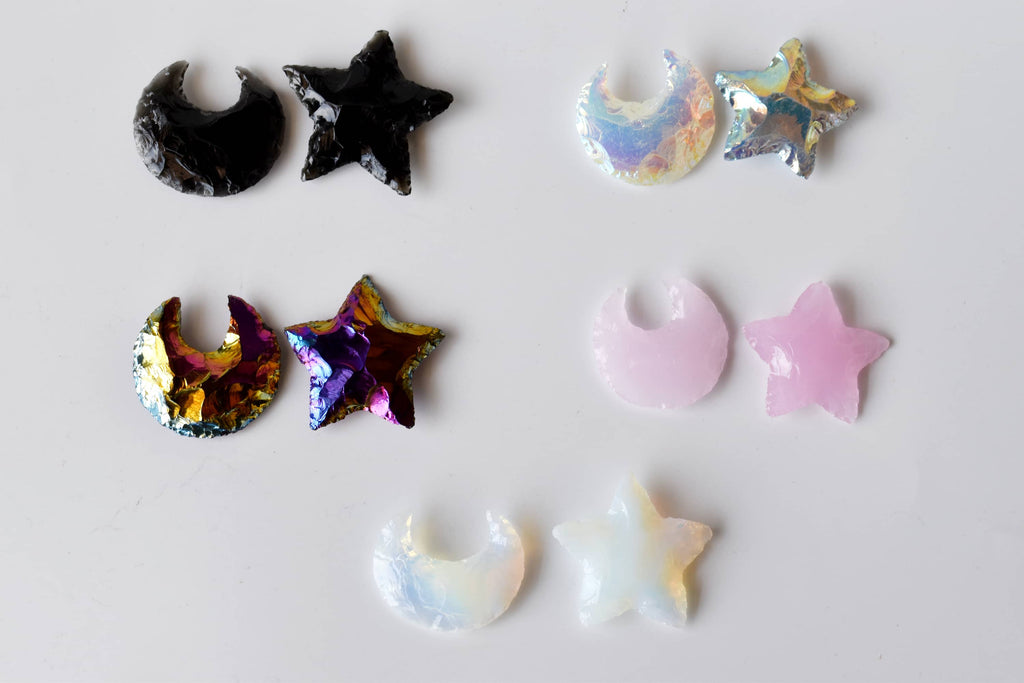 Flat Stars & Moon Shaped Gemstone Arrowheads. | Arr. Moons & Stars | Wiccan Center