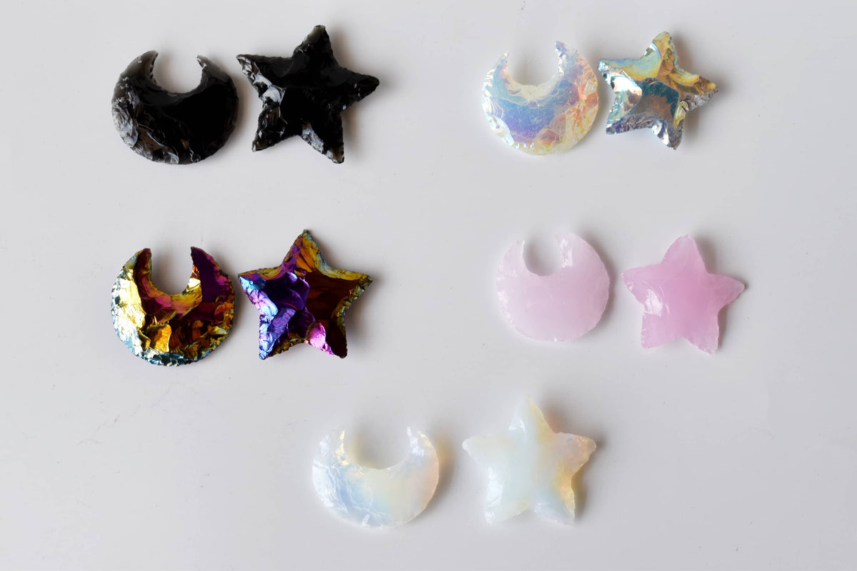 Flat Stars & Moon Shaped Gemstone Arrowheads. | Arr. Moons & Stars | Wiccan Center