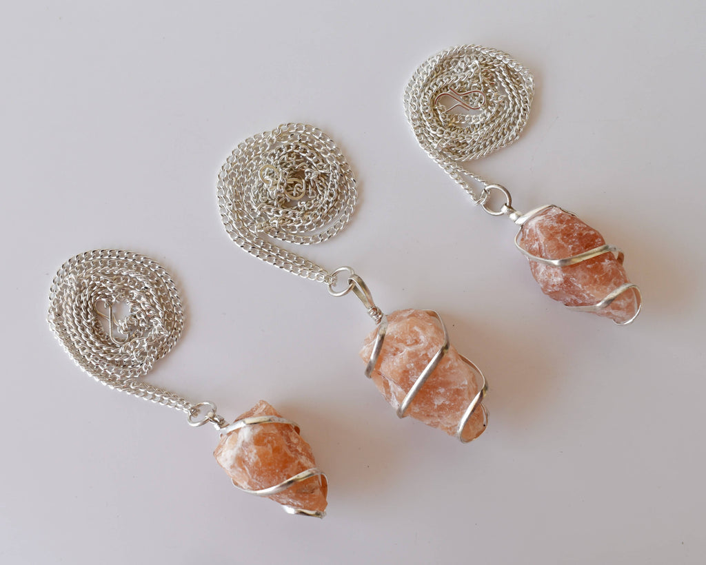 Sunstone Raw Gemstone Pendant, Wire Wrapped Crystal Stone Pendant