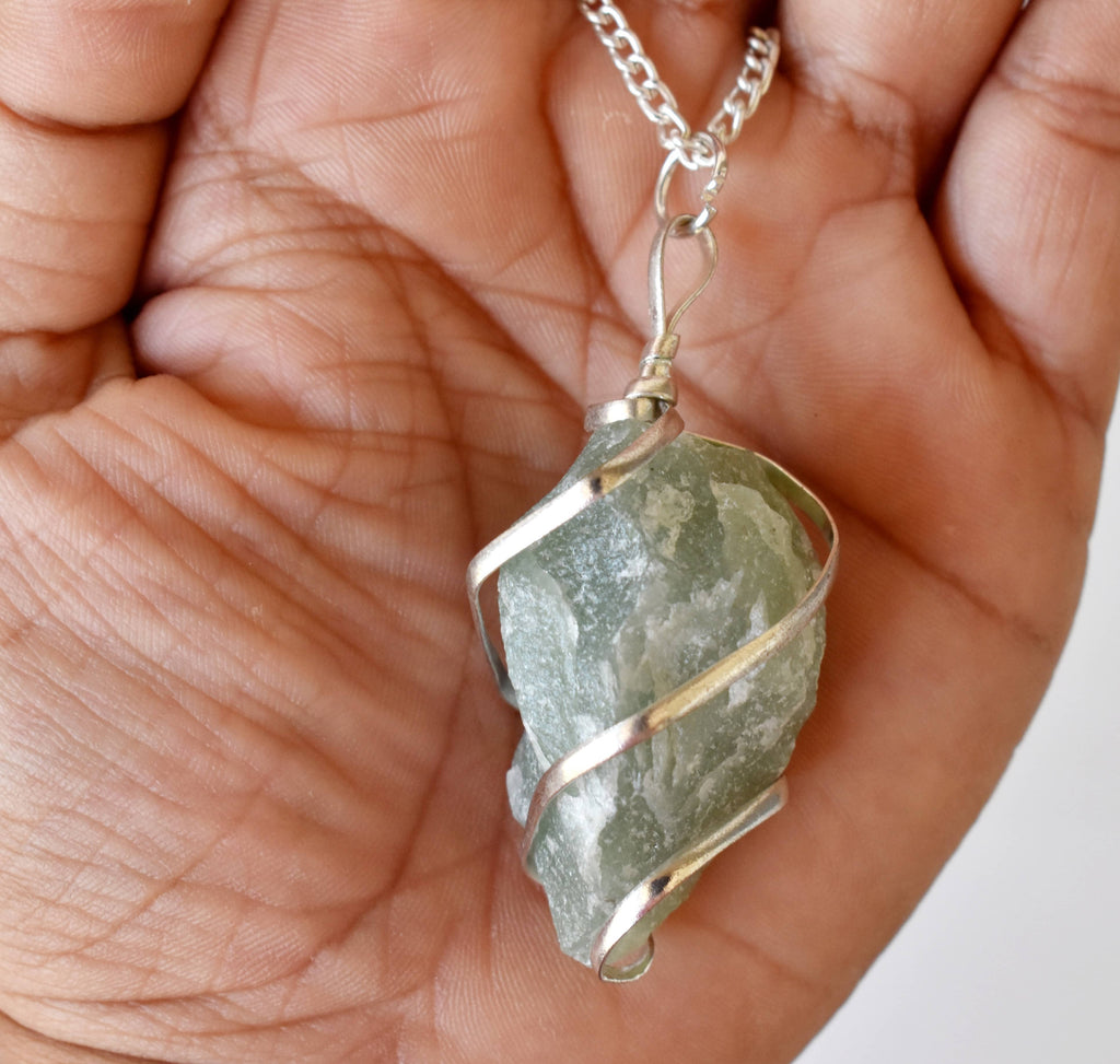 Green Aventurine Raw Gemstone Pendant, Wire Wrapped Crystal Stone Pendant | | Wiccan Center