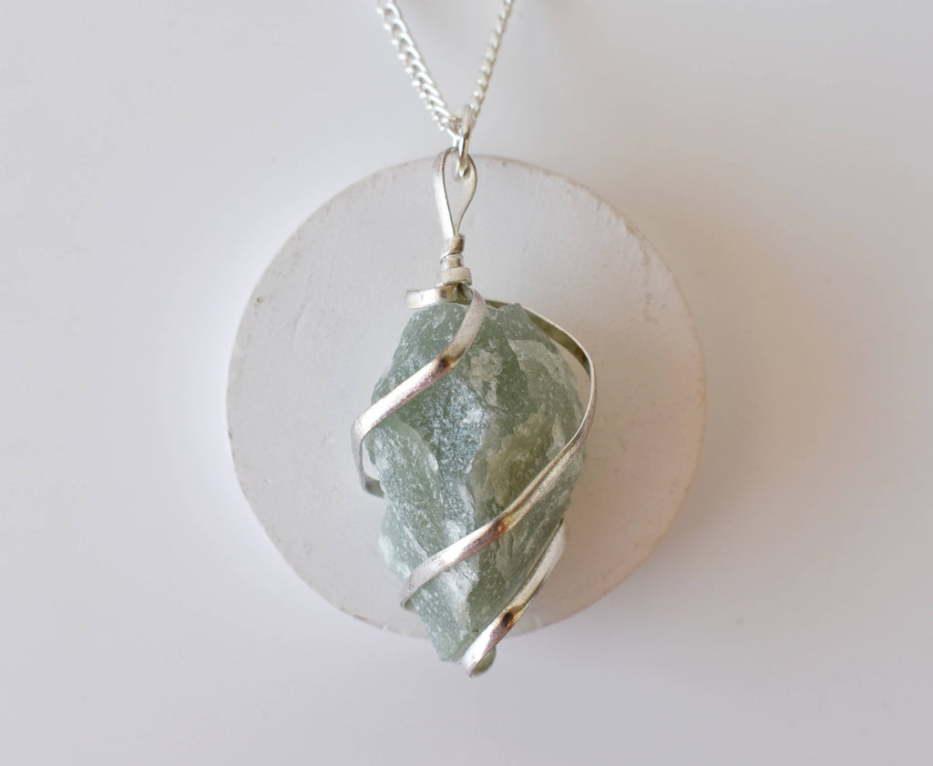 Green Aventurine Raw Gemstone Pendant, Wire Wrapped Crystal Stone Pendant | | Wiccan Center
