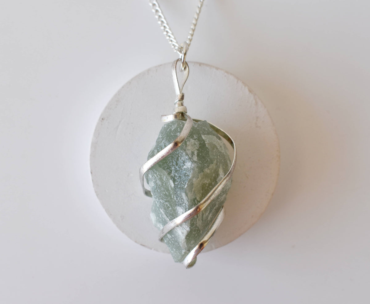 Green Aventurine Raw Gemstone Pendant, Wire Wrapped Crystal Stone Pendant | | Wiccan Center